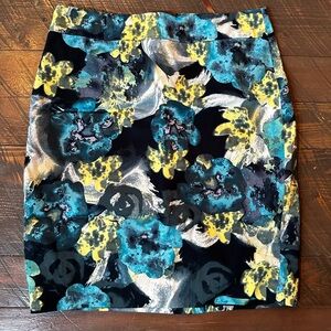 Ann Taylor Blue and Yellow Floral Pencil Skirt
